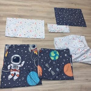 Kidz Mix kids fitted sheet pillowcase sham curtain panel set space astronaut
